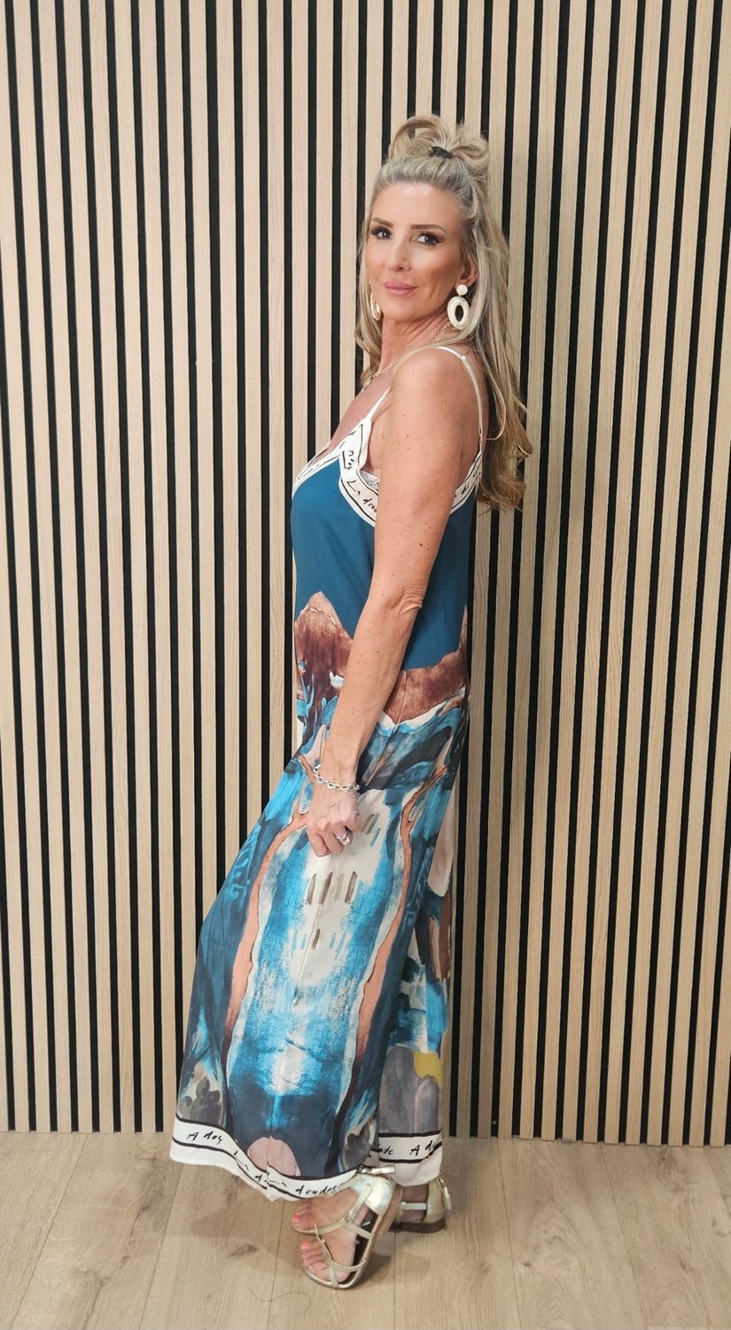 Côte d'Azur Abstract Print Jumpsuit-Turquoise