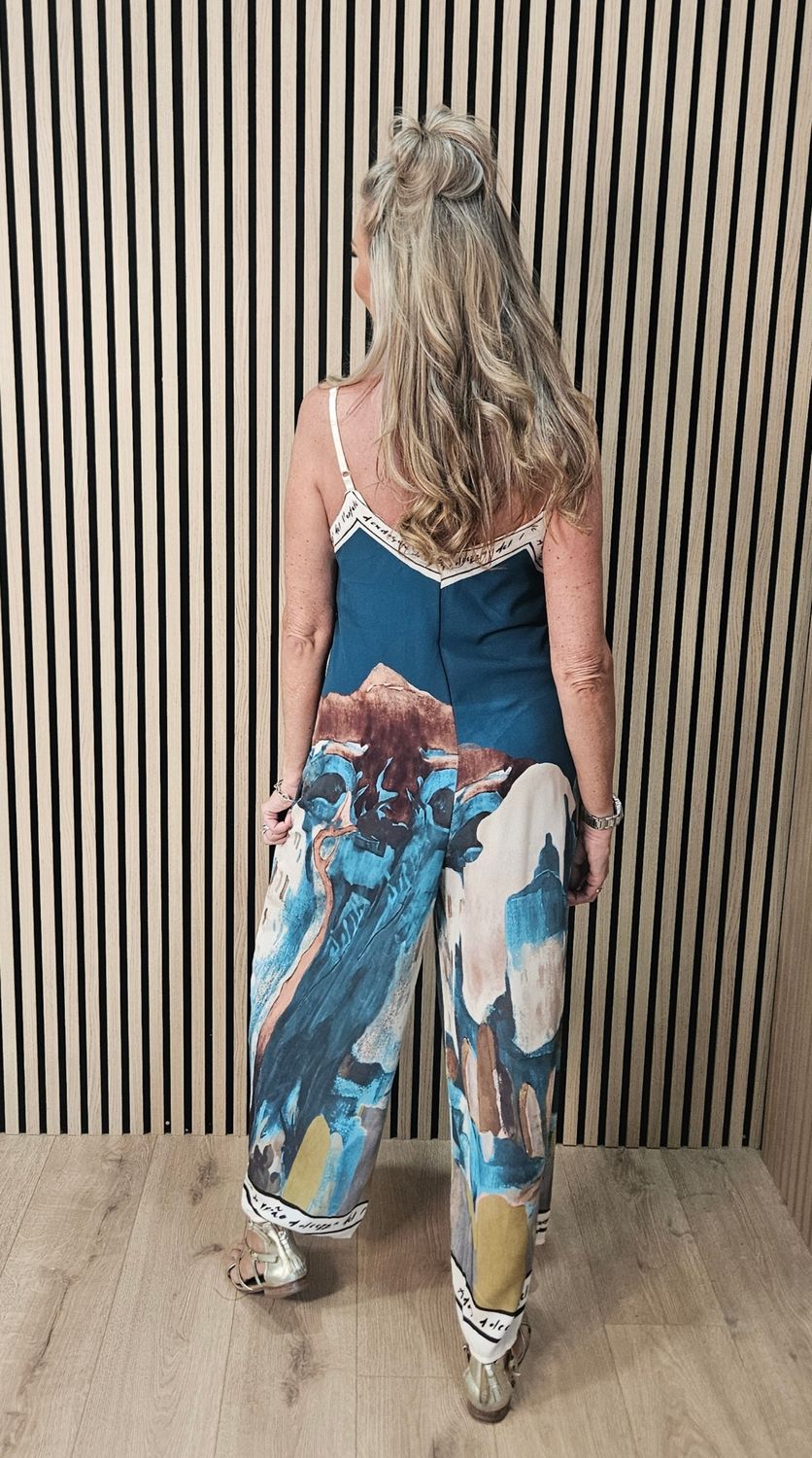 Côte d'Azur Abstract Print Jumpsuit-Turquoise