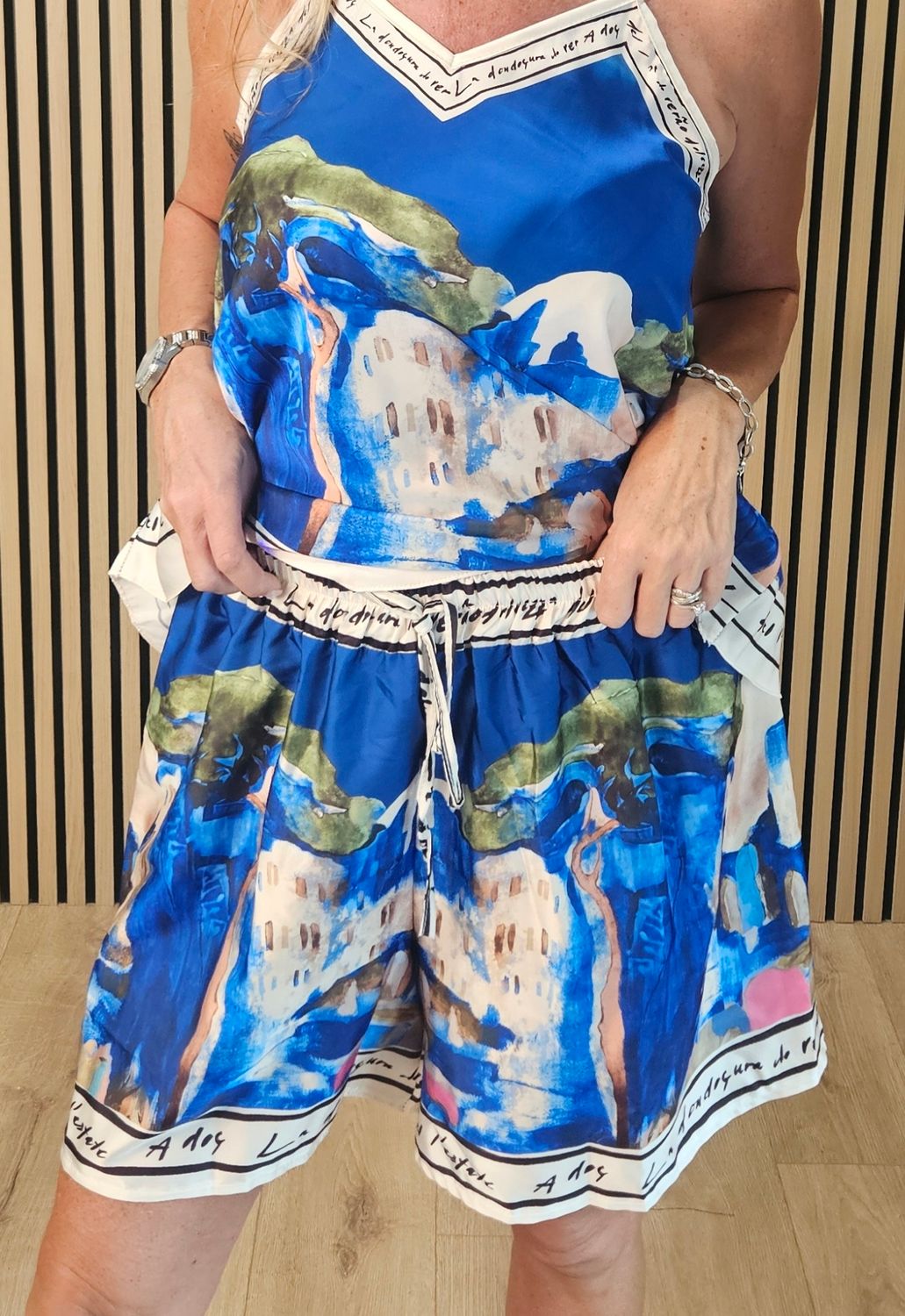 Côte d'Azur Print Camisole &amp; Shorts Co-Ord Set - Royal Blue