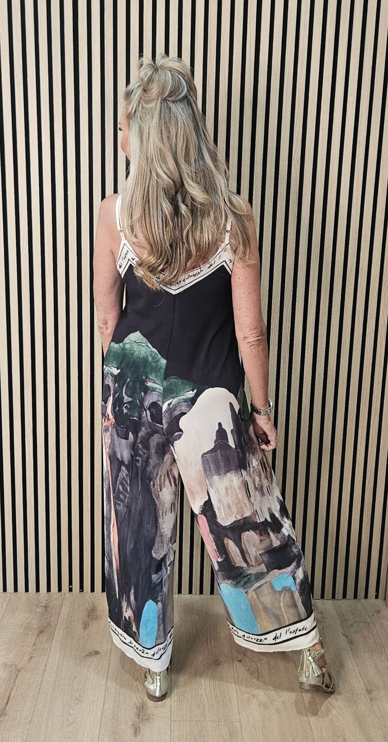 Côte d'Azur Abstract Print Jumpsuit - Black