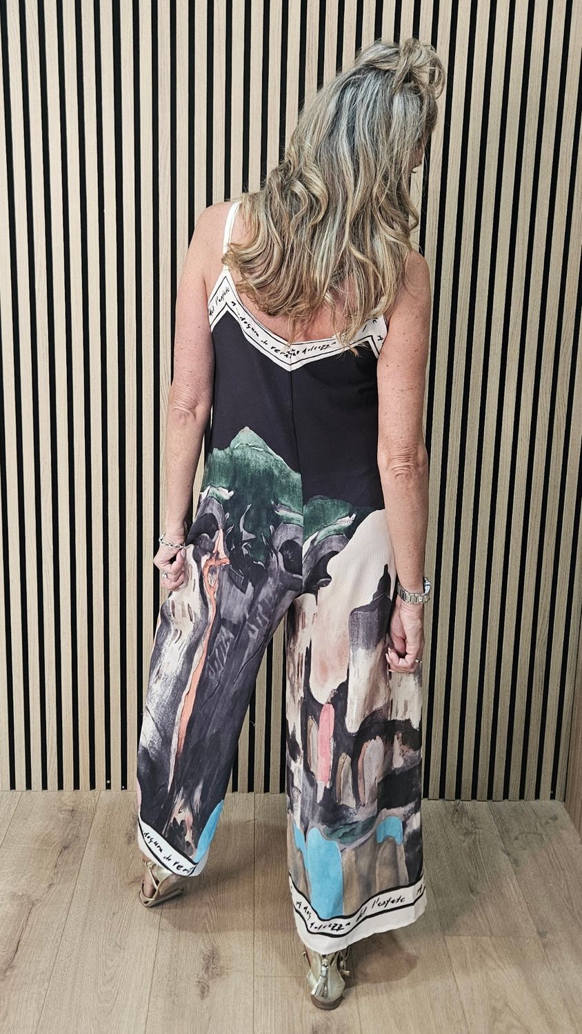 Côte d'Azur Abstract Print Jumpsuit - Black