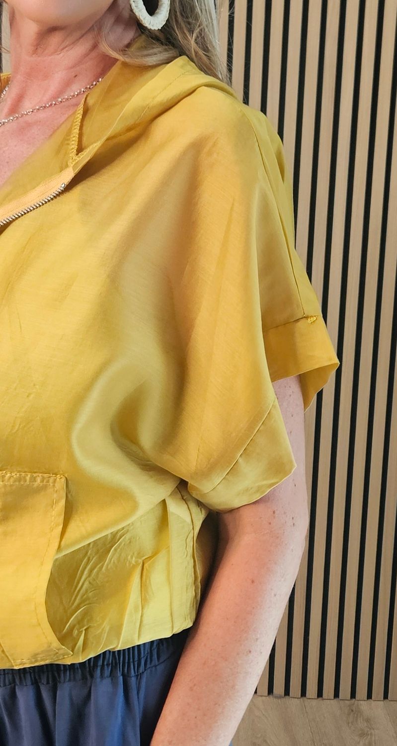 Short Sleeve Hooded Zip Jacket – Mustard