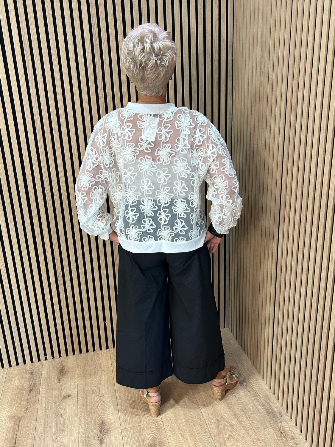 Embroidered Floral Mesh Bomber Jacket – White