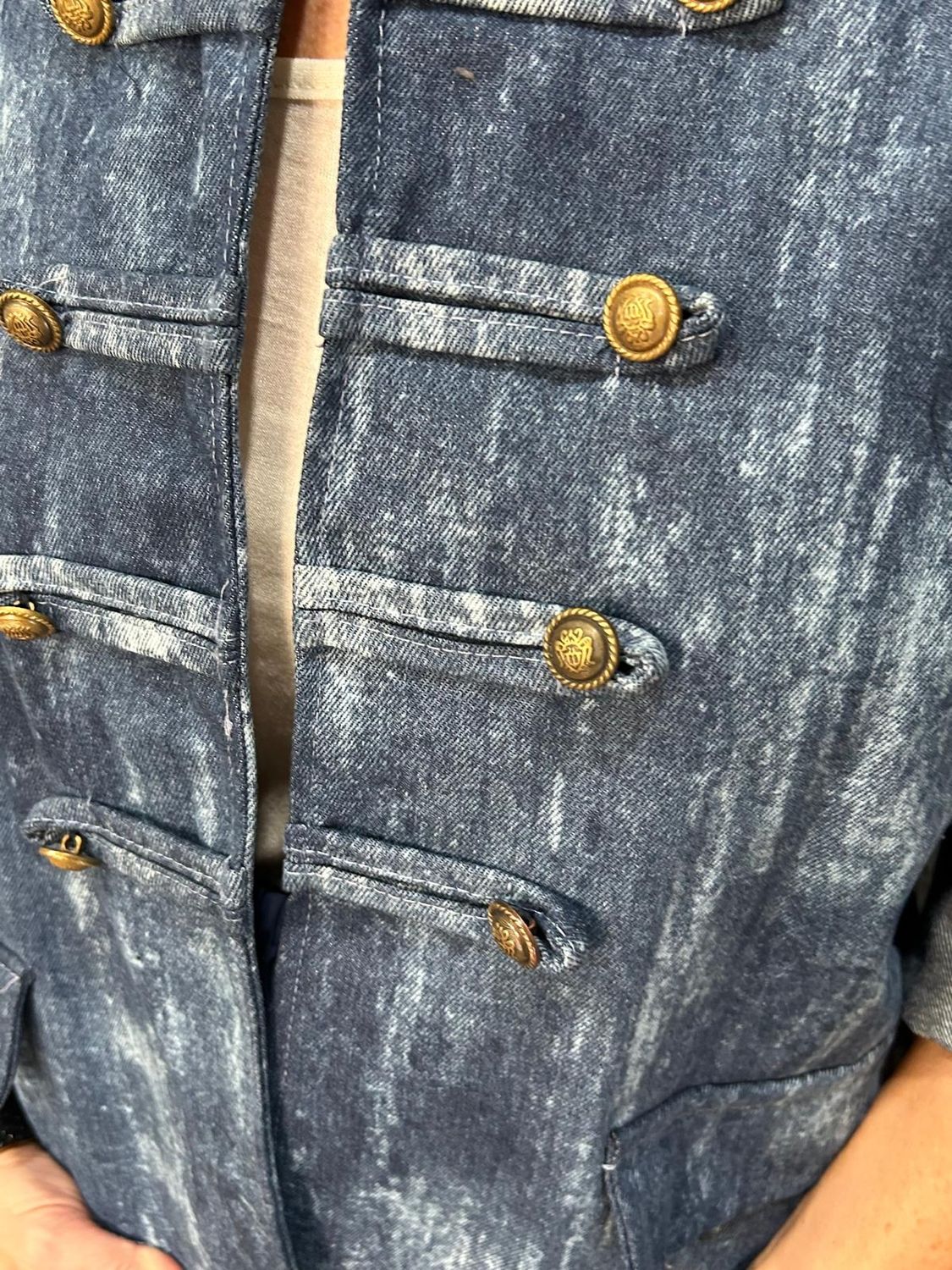Acid Wash Military Style Cotton Jacket