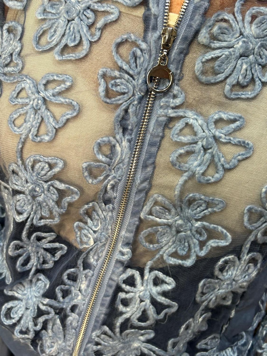 Embroidered Floral Mesh Bomber Jacket – Khaki