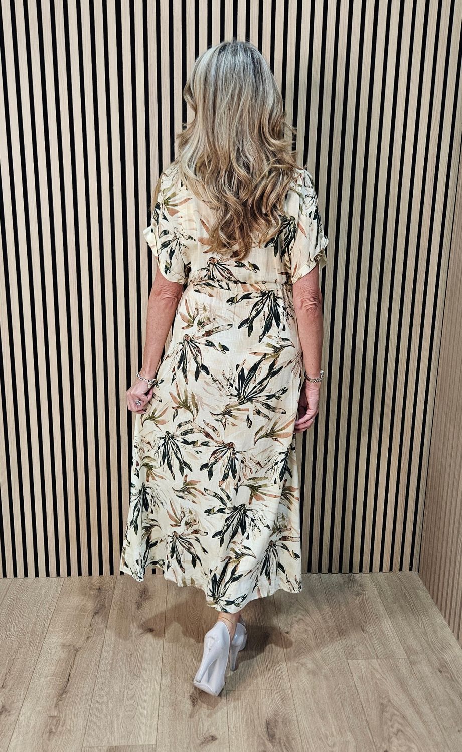 Tropical Leaf Print Maxi Shirt Dress