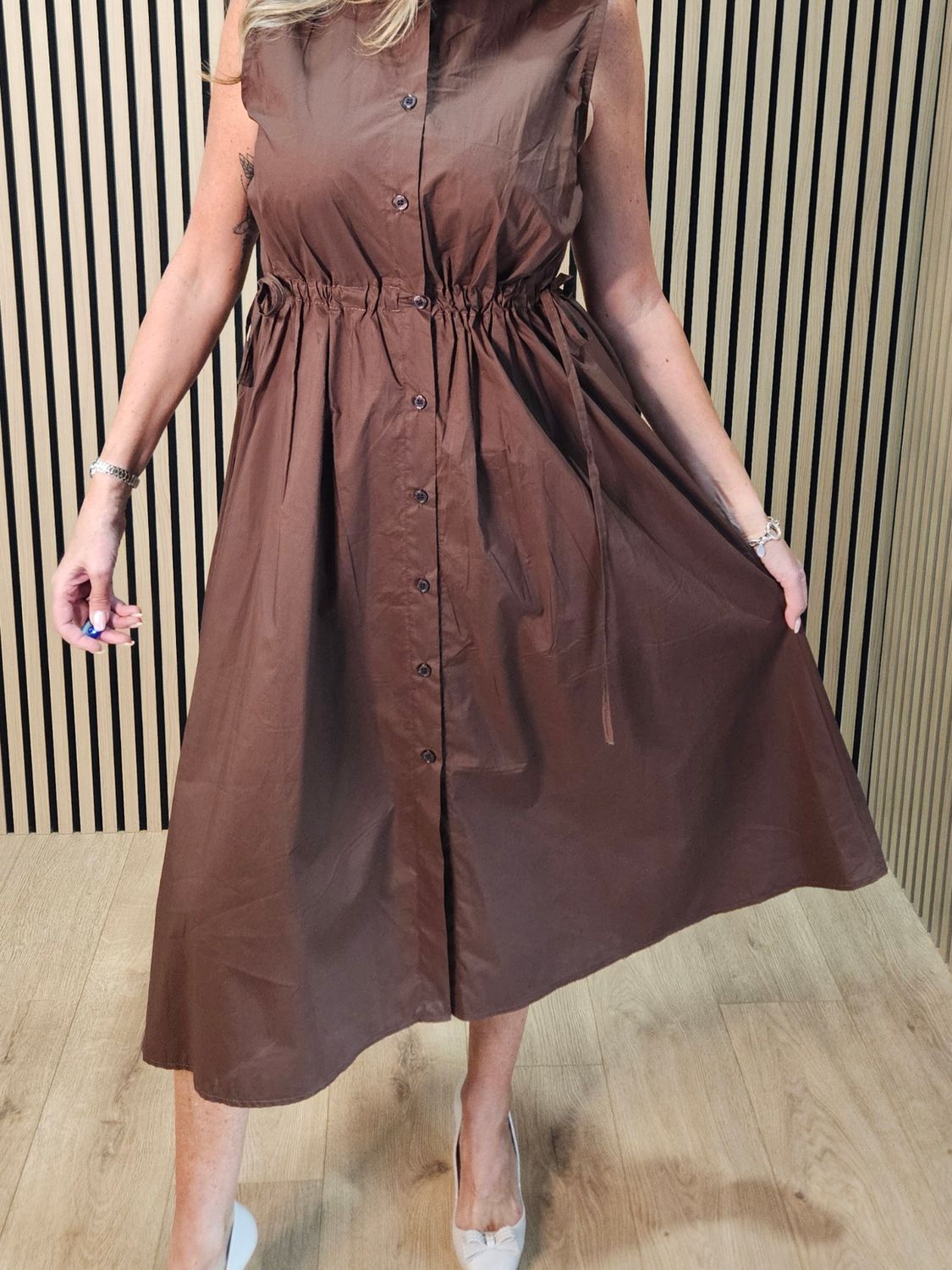 Sleeveless Cotton Shirt Dress