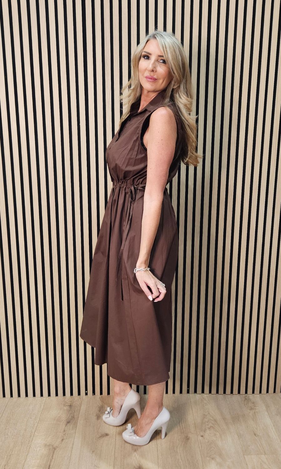 Sleeveless Cotton Shirt Dress