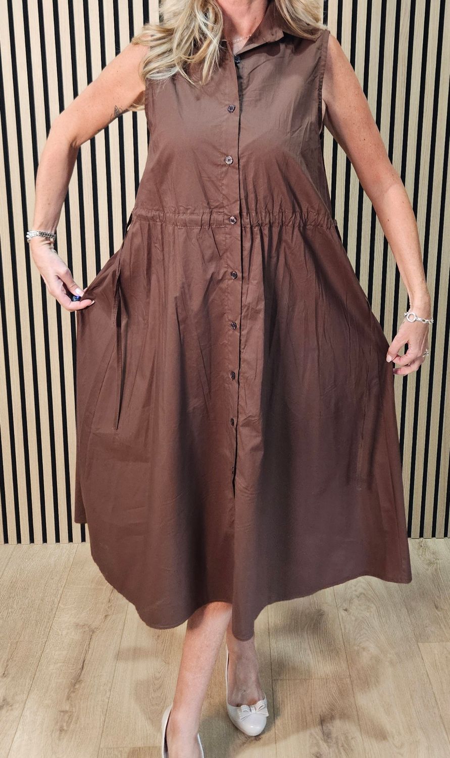 Sleeveless Cotton Shirt Dress