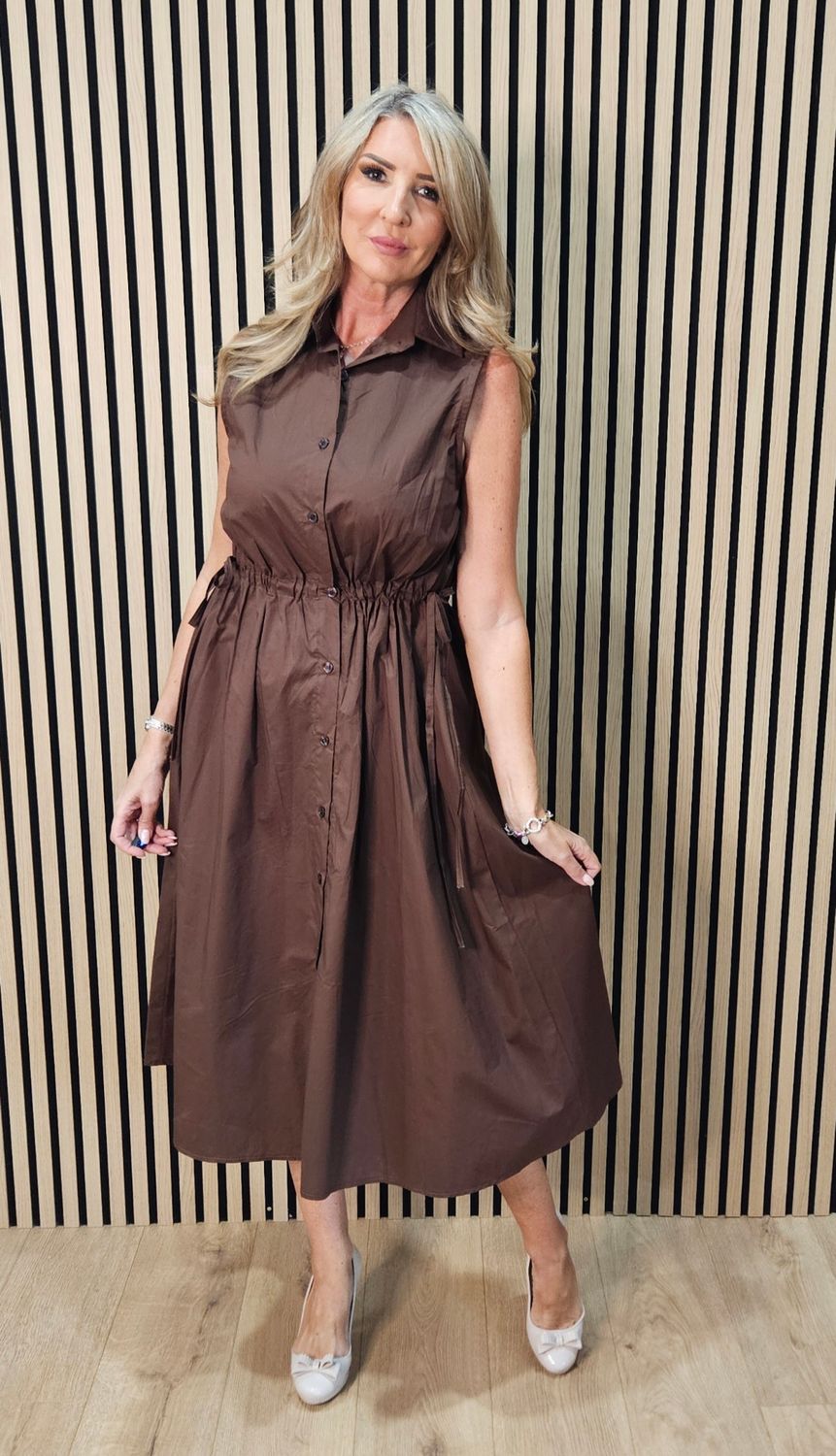 Sleeveless Cotton Shirt Dress