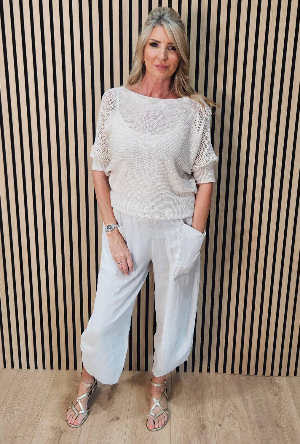 Open Knit Tie Back Jumper – Stone