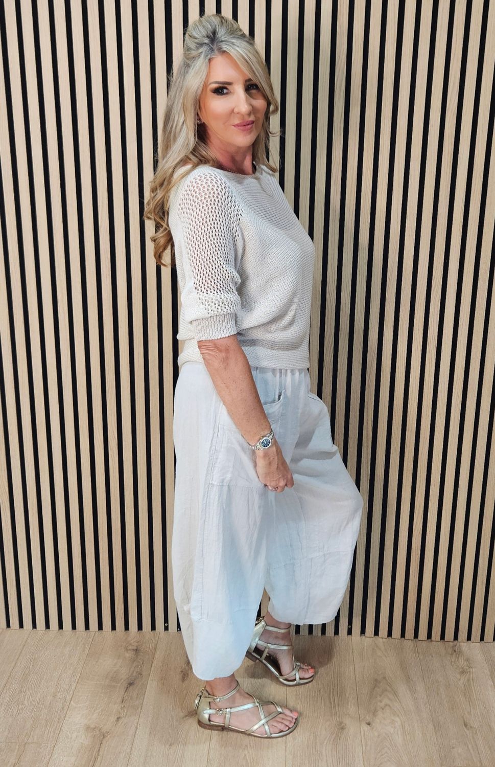 Open Knit Tie Back Jumper – Stone