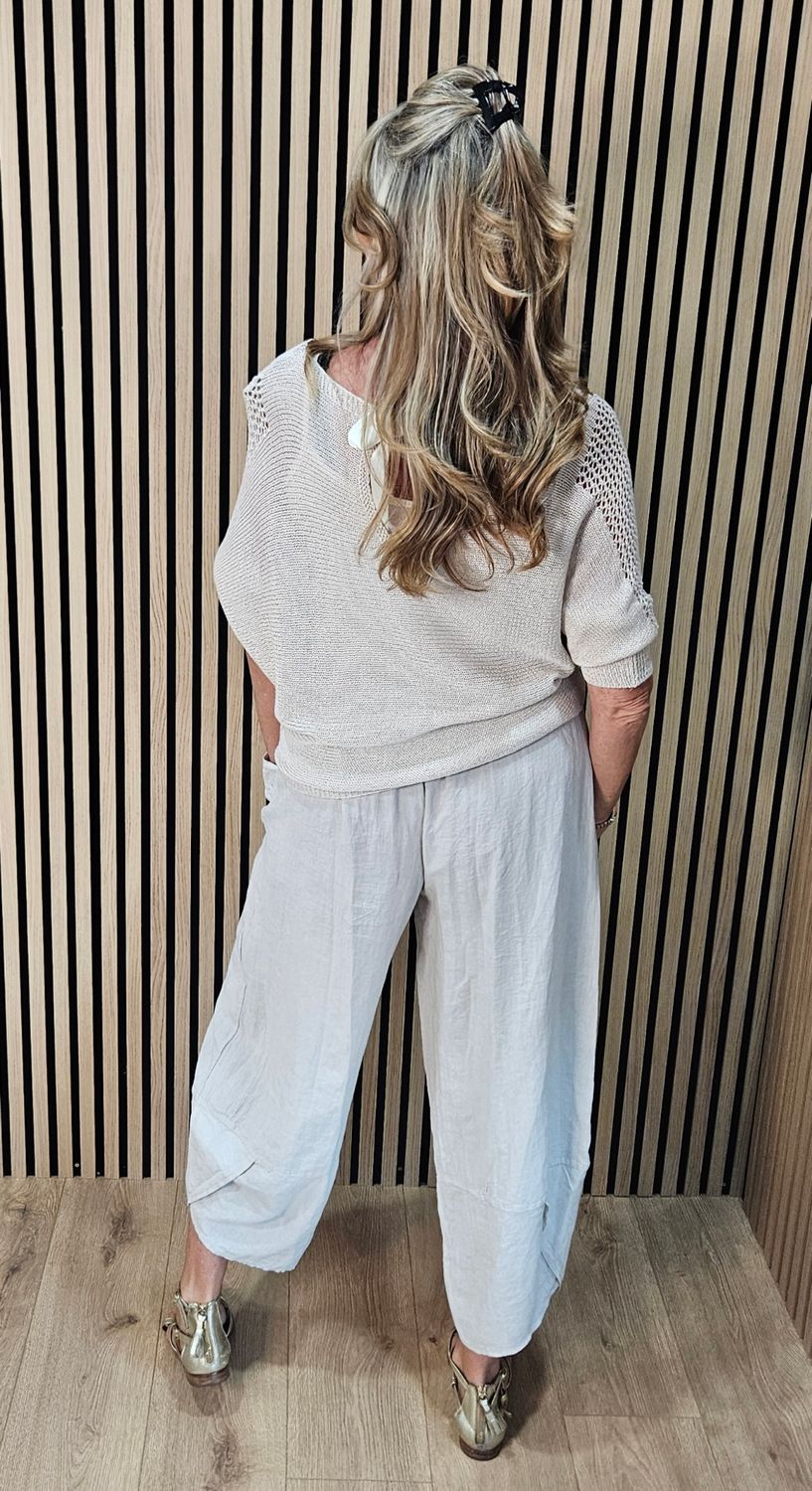 Open Knit Tie Back Jumper – Stone