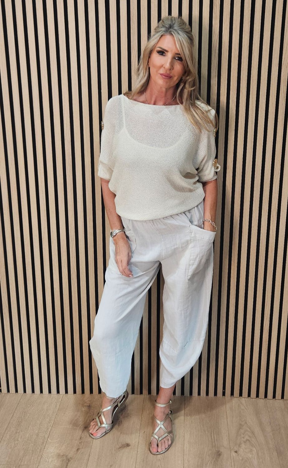 Button Detail Sleeve Knit Jumper – Stone