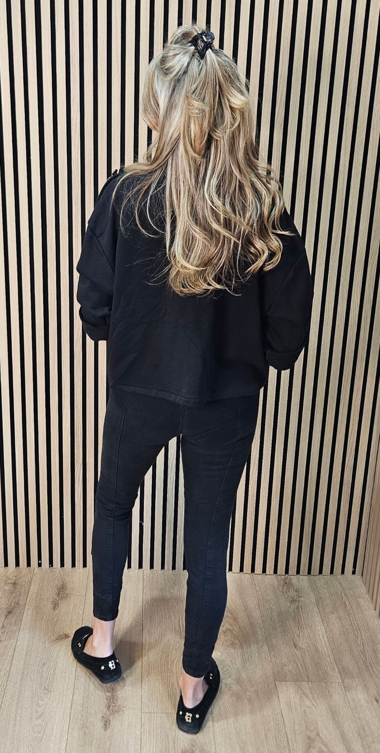 Military Style Button Detail Jacket –  Black