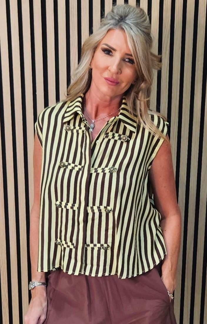 Chocolate &amp; Butter Stripe Button Detail Shirt
