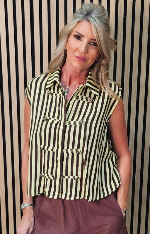 Chocolate &amp; Butter Stripe Button Detail Shirt