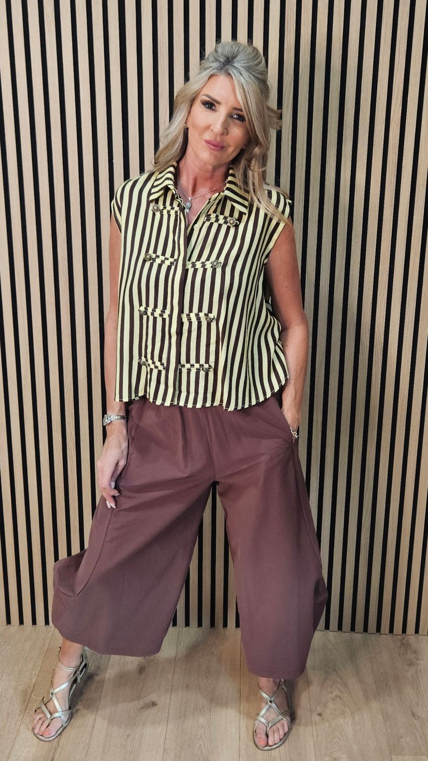 Chocolate &amp; Butter Stripe Button Detail Shirt