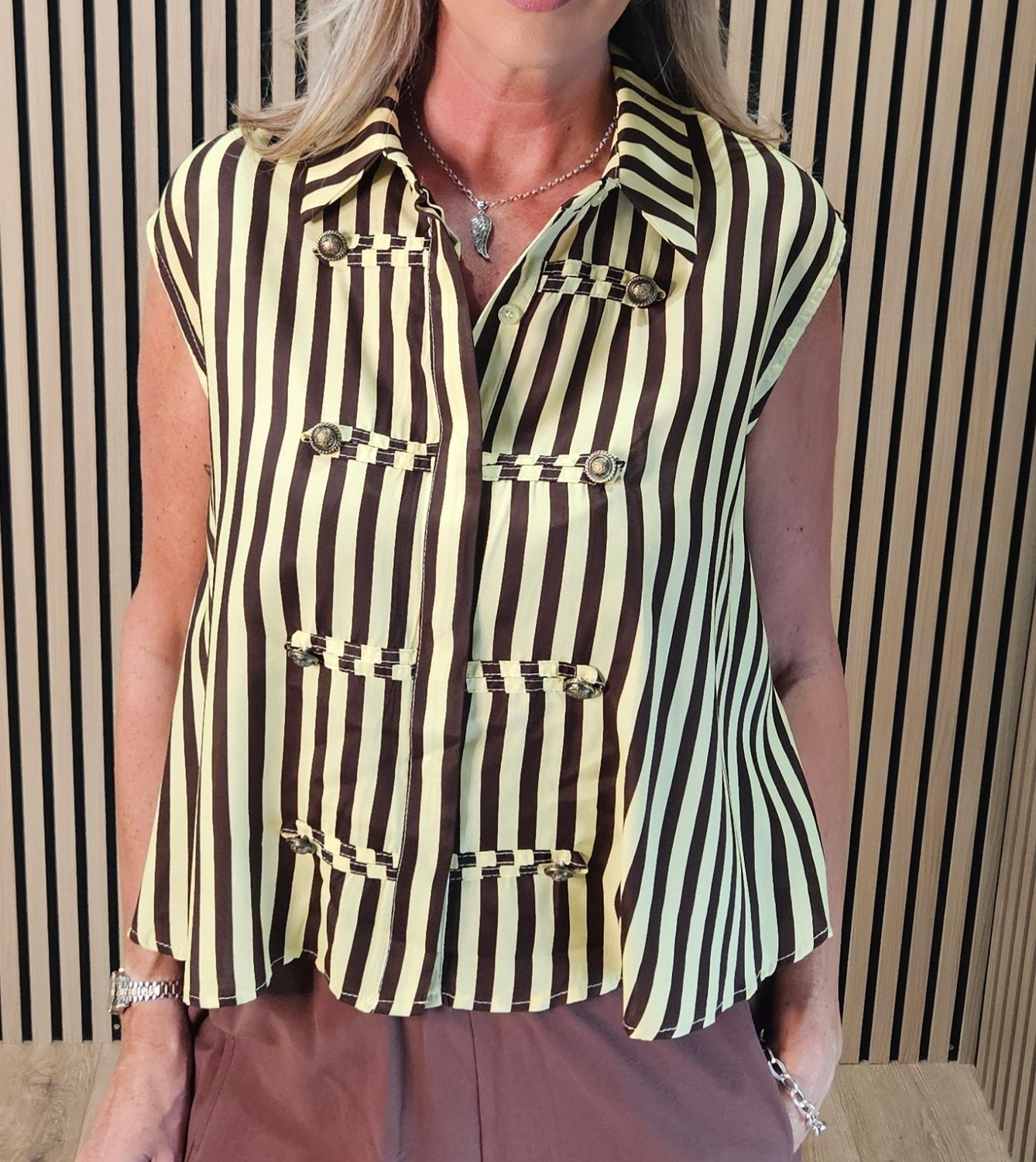 Chocolate &amp; Butter Stripe Button Detail Shirt