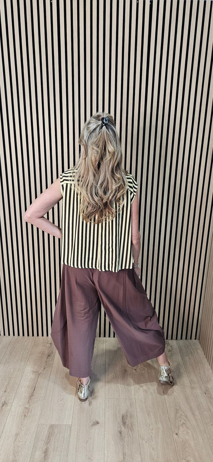 Chocolate &amp; Butter Stripe Button Detail Shirt