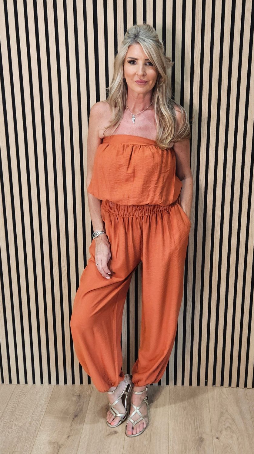 Bandeau Harem Leg Jumpsuit – Rust