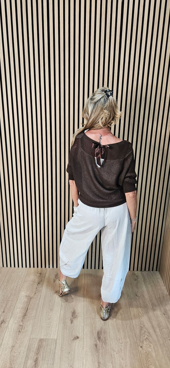 Open Knit Tie Back Jumper – Chocolate