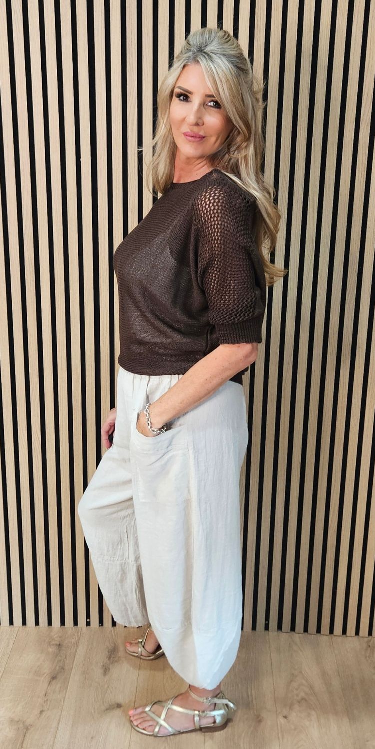 Open Knit Tie Back Jumper – Chocolate