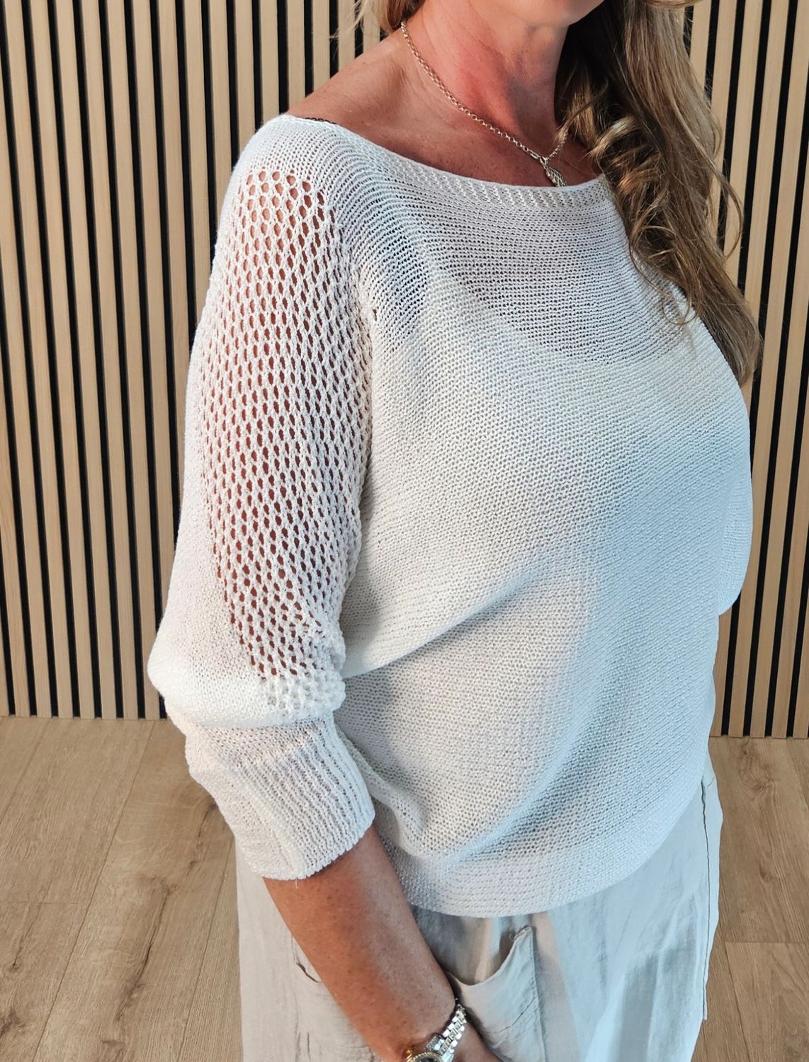 Open Knit Tie Back Jumper - White