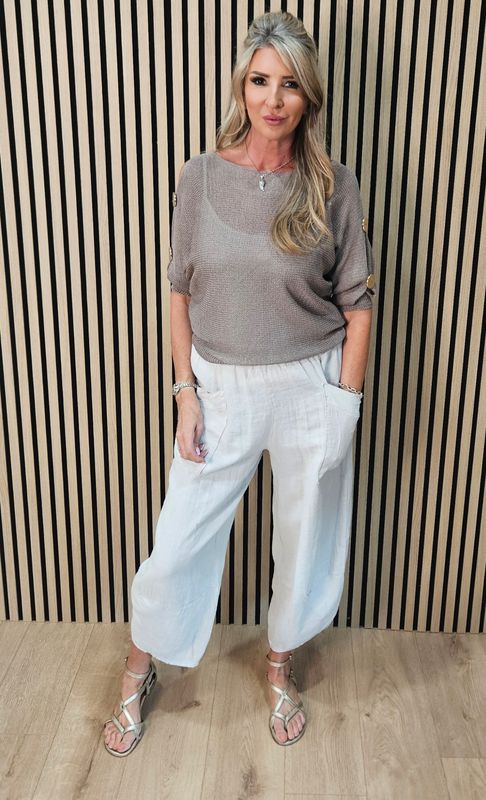 Button Detail Sleeve Knit Jumper – Taupe