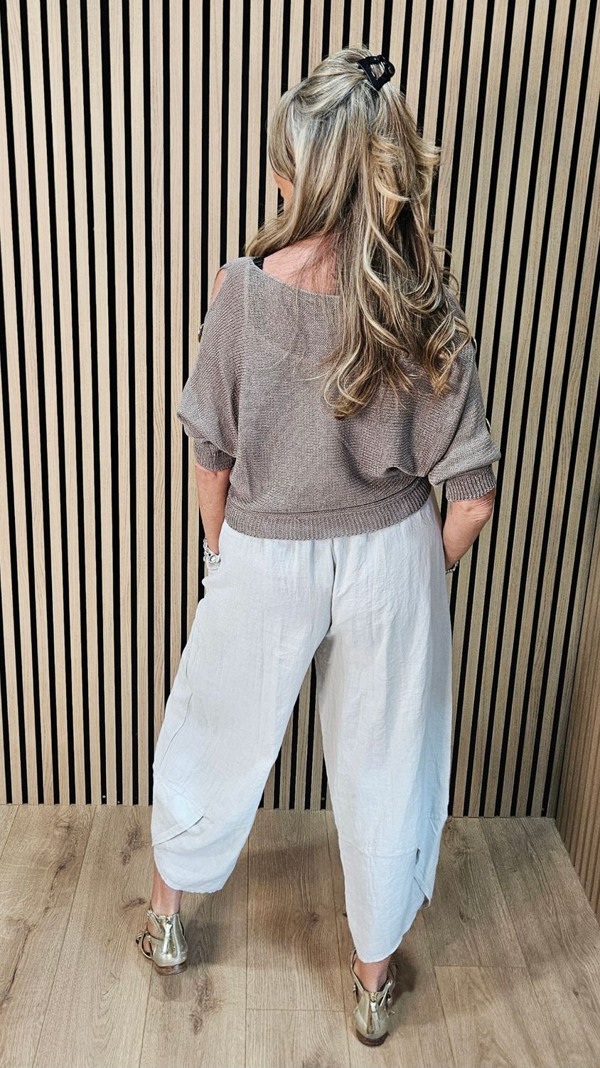 Button Detail Sleeve Knit Jumper – Taupe