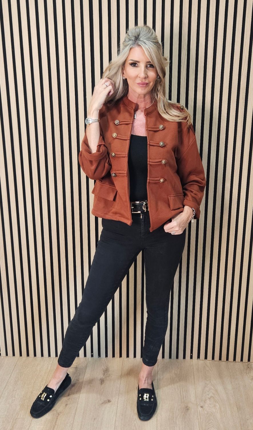 Military Style Button Detail Jacket - Rust