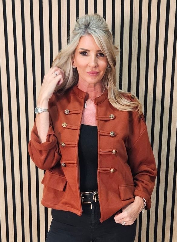 Military Style Button Detail Jacket - Rust
