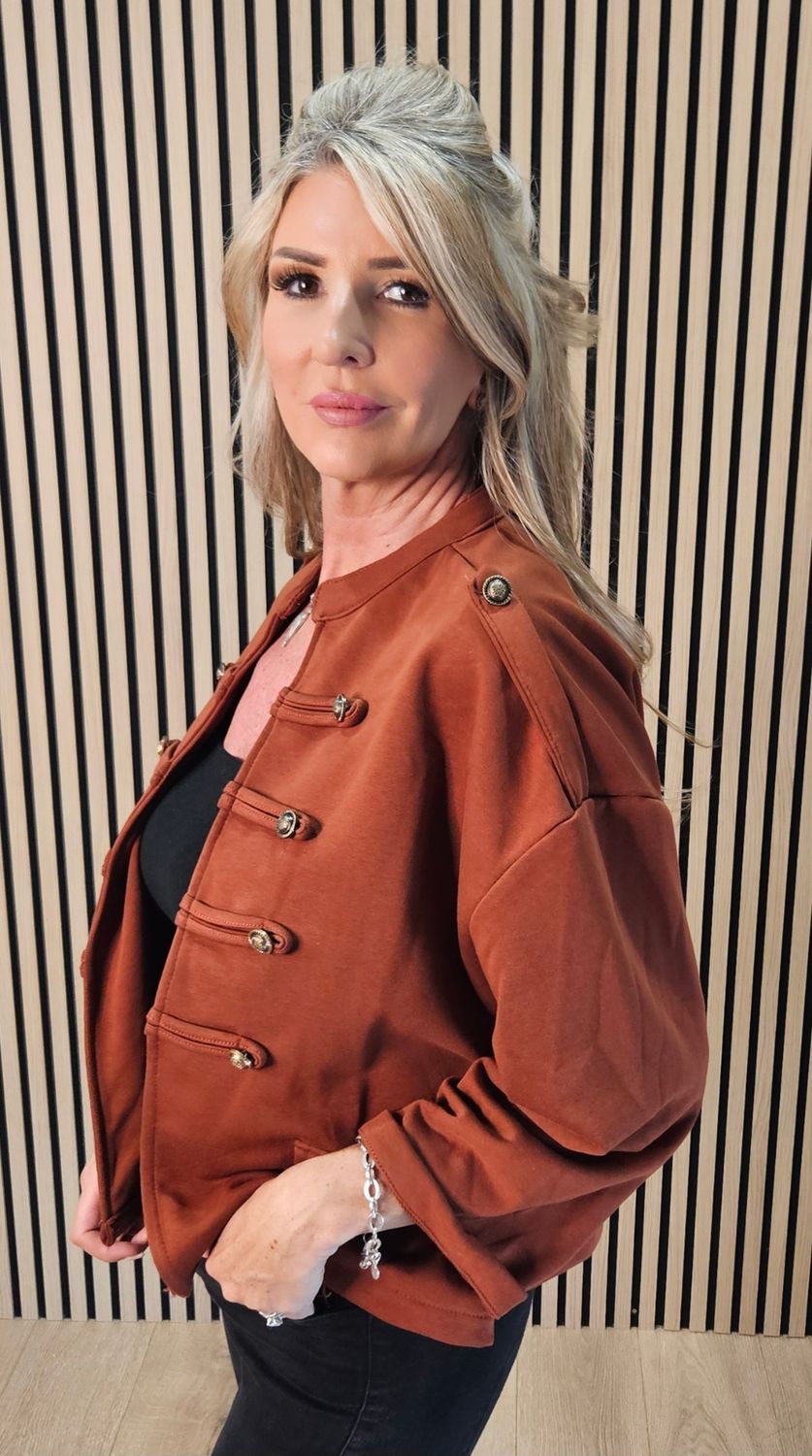 Military Style Button Detail Jacket - Rust