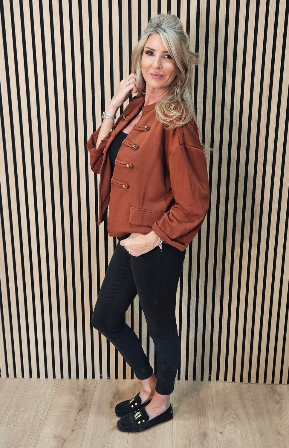Military Style Button Detail Jacket - Rust