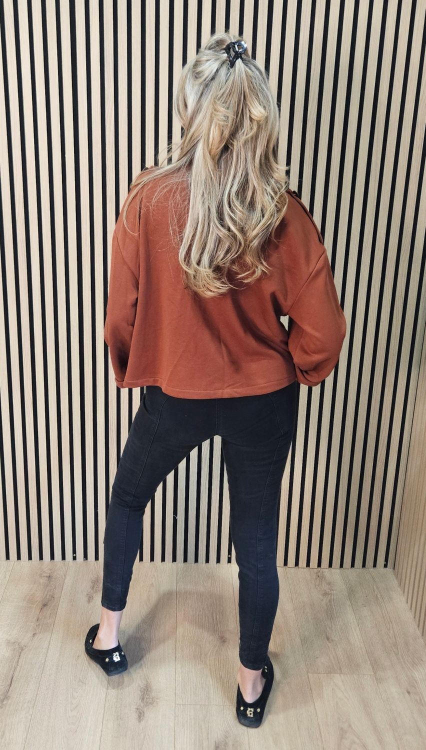 Military Style Button Detail Jacket - Rust