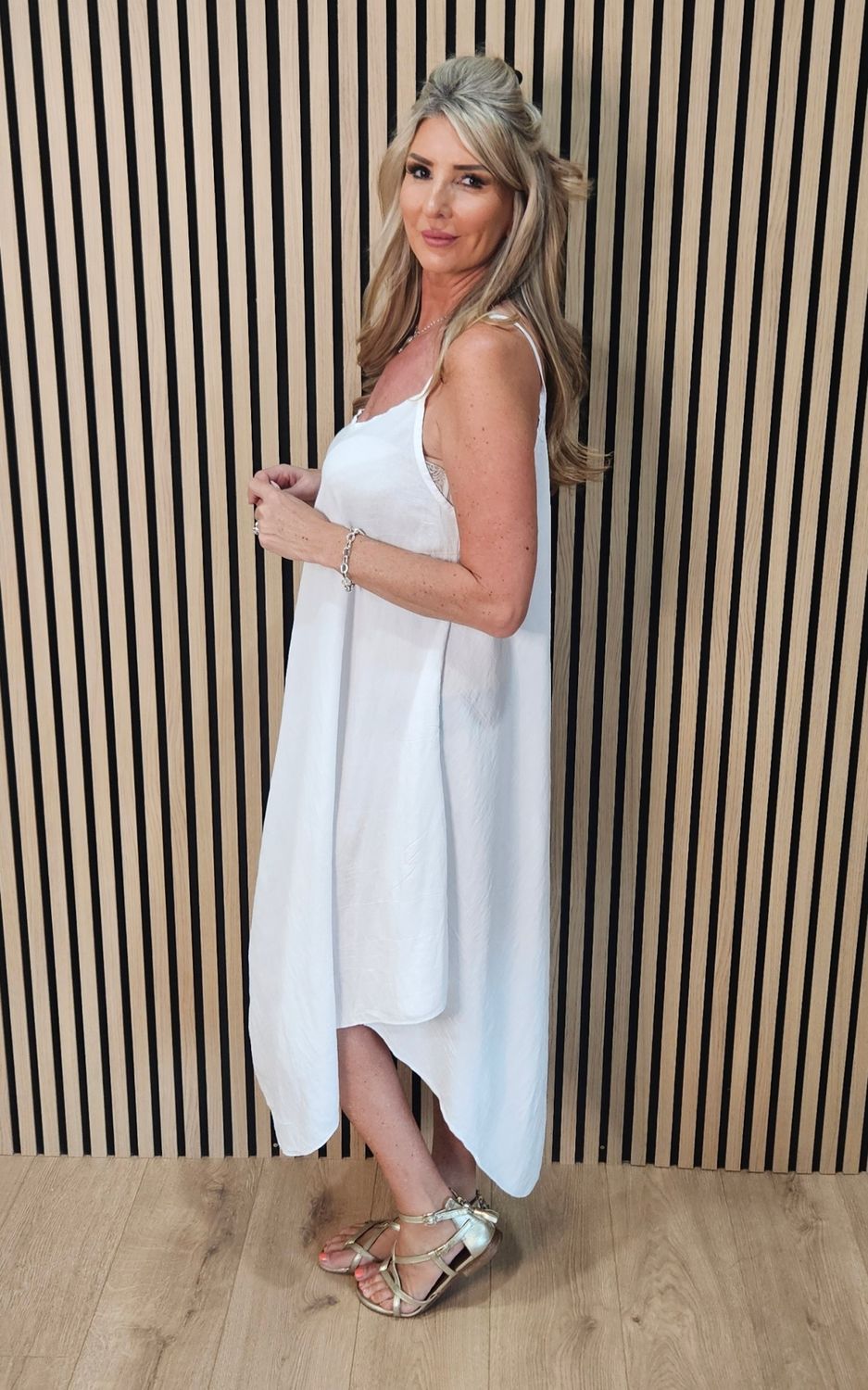 Floaty Hanky Hem Cami Dress – White