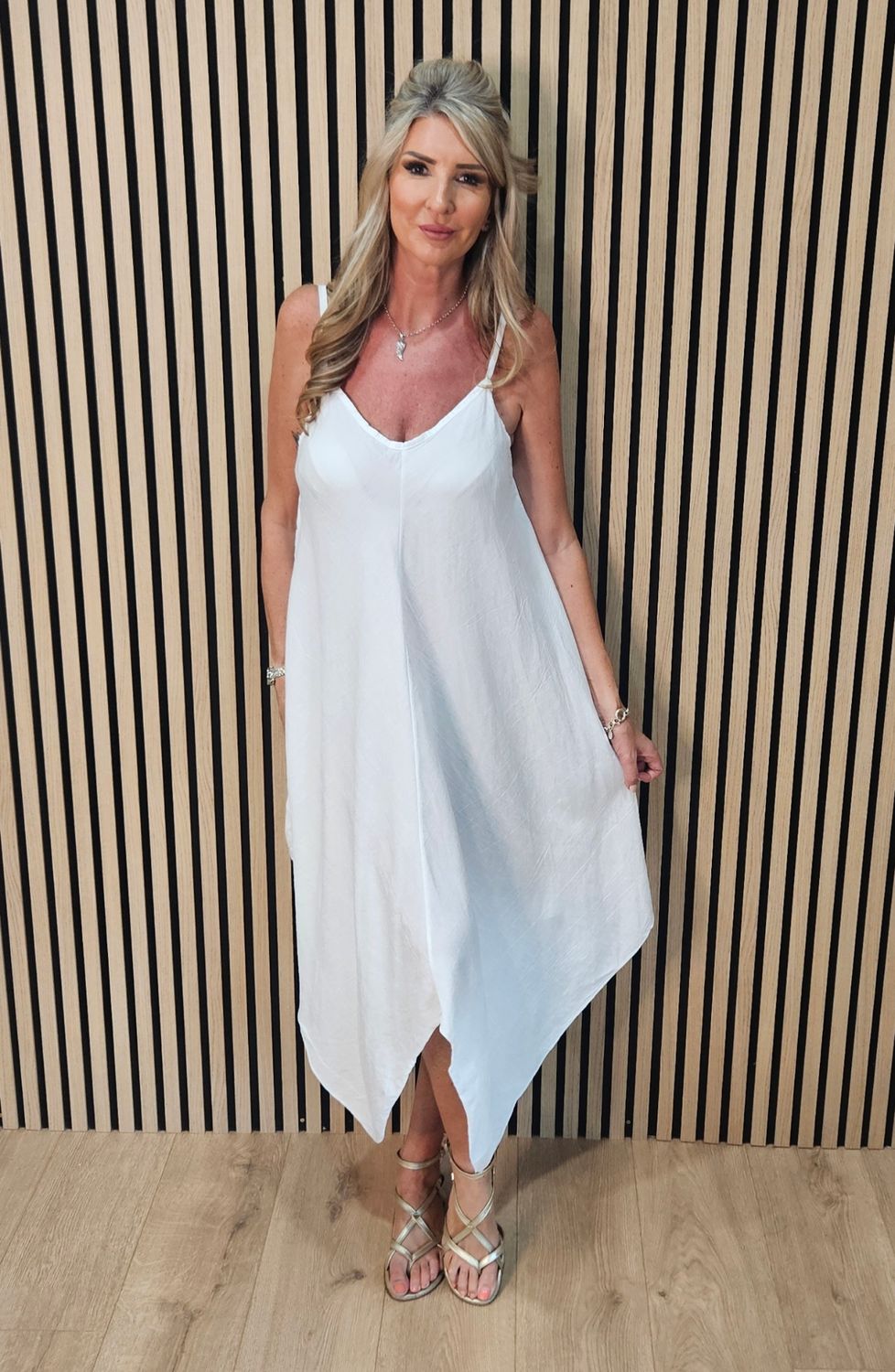 Floaty Hanky Hem Cami Dress – White