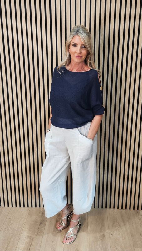 Button Detail Sleeve Knit Jumper – Navy
