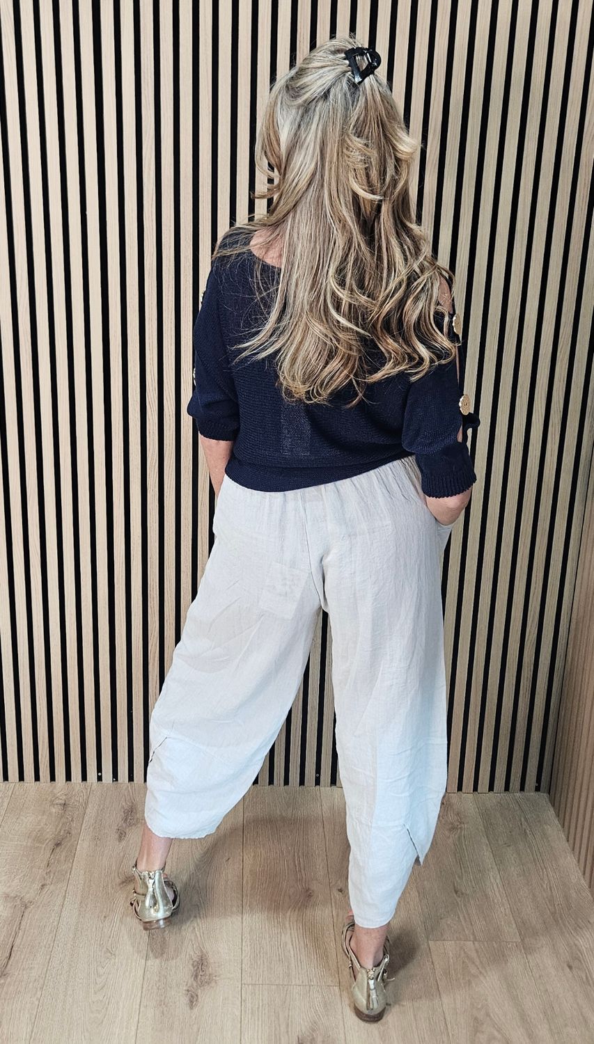 Button Detail Sleeve Knit Jumper – Navy