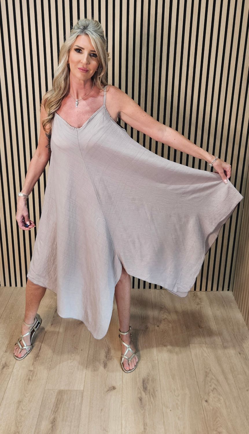 Floaty Hanky Hem Cami Dress – Taupe