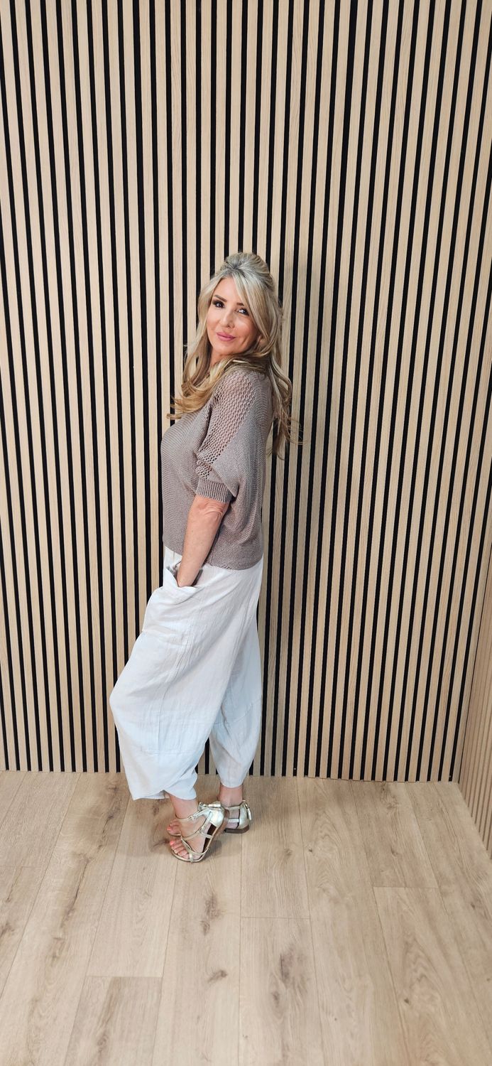 Open Knit Tie Back Jumper – Taupe