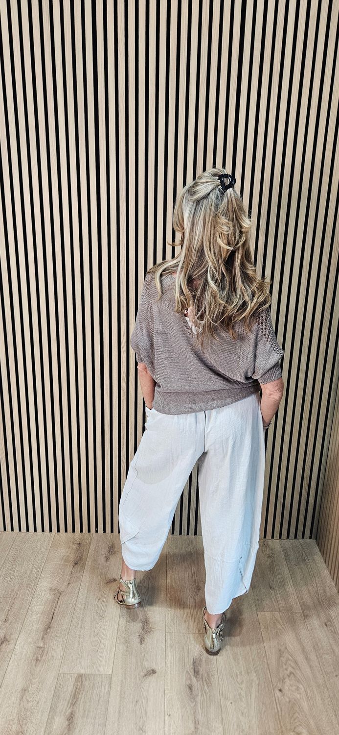 Open Knit Tie Back Jumper – Taupe