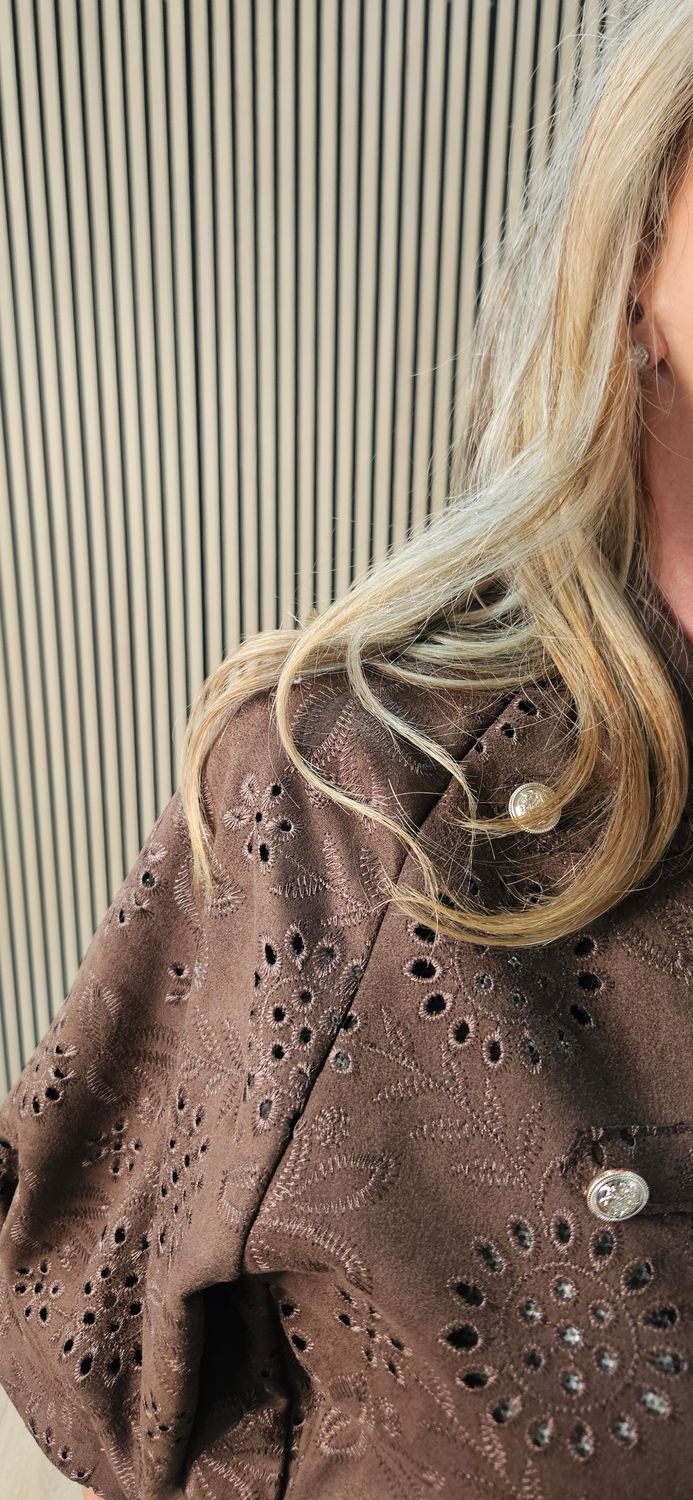 Broderie Zip Front Bomber Jacket – Chocolate