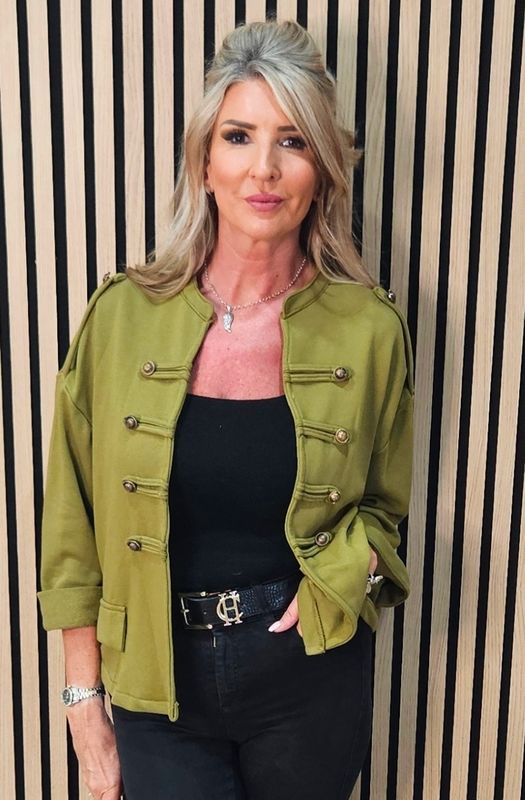 Military Style Button Detail Jacket – Olive Green