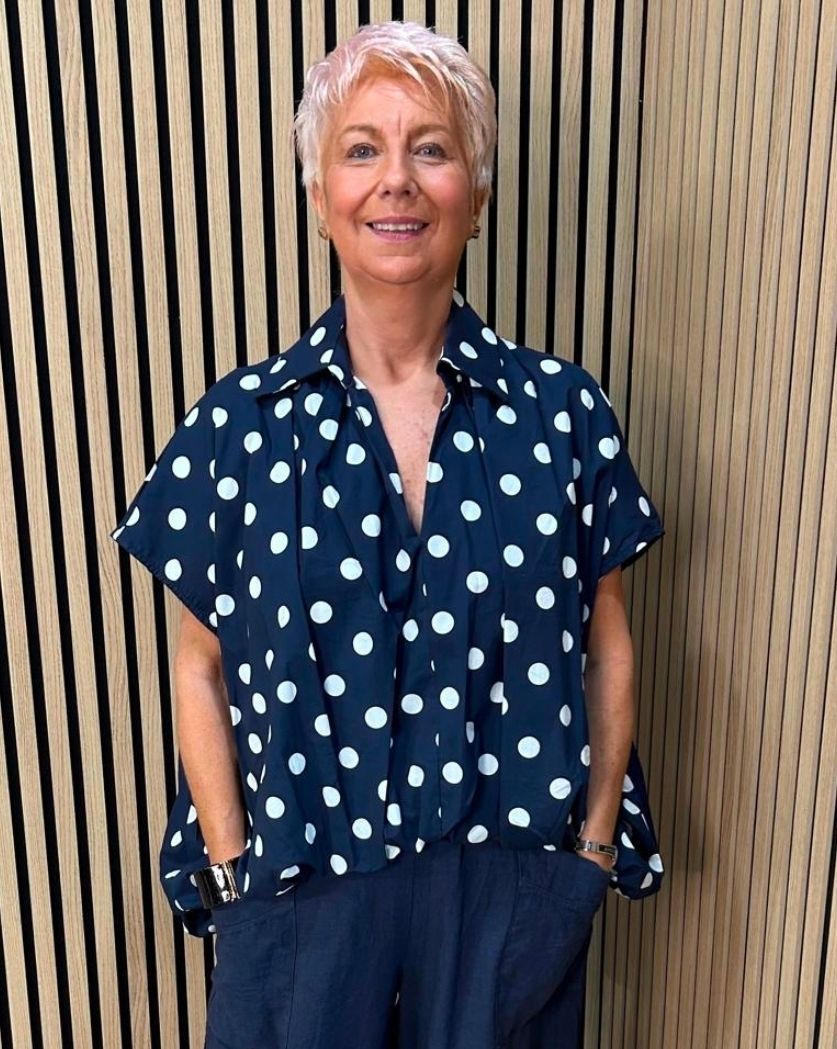 Bubble Hem Polka Dot Cotton Blouse