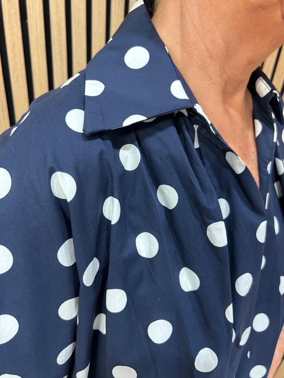 Bubble Hem Polka Dot Cotton Blouse