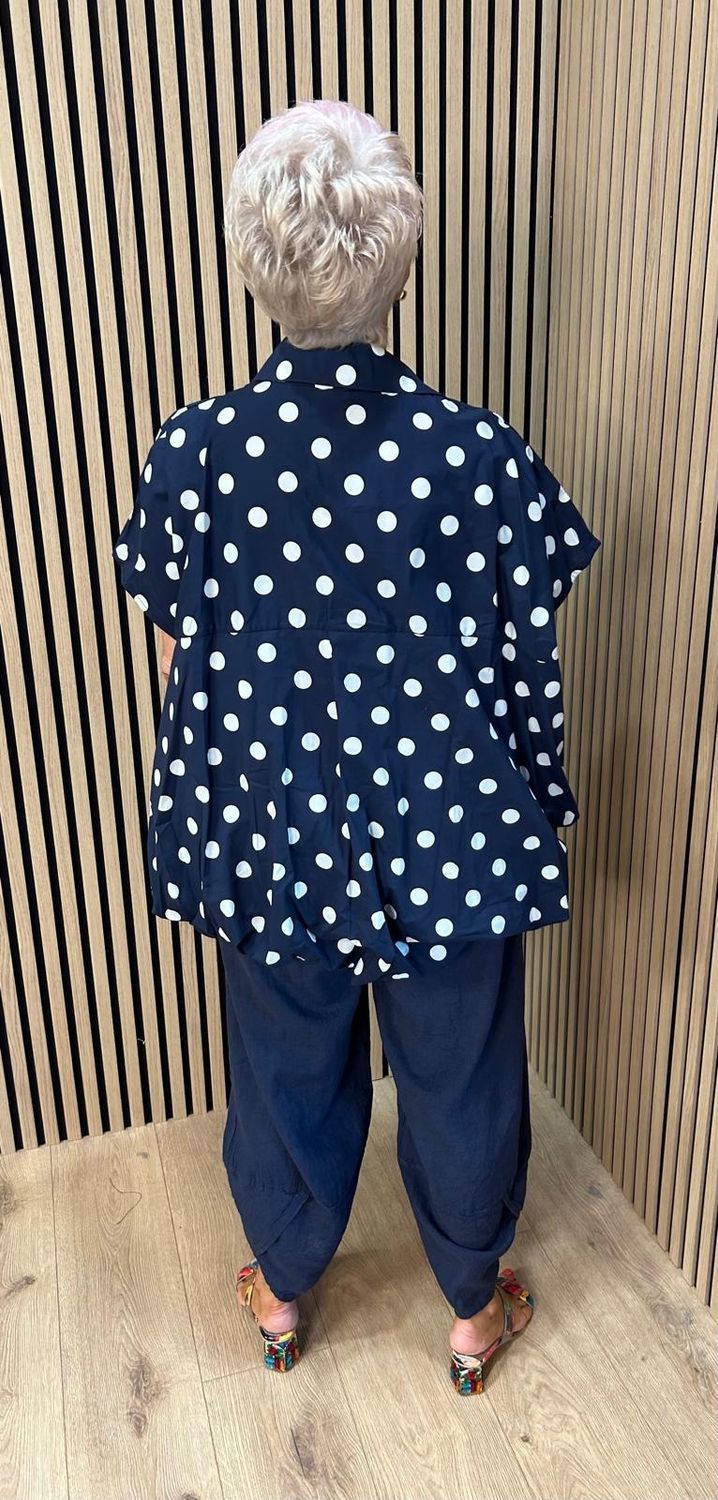 Bubble Hem Polka Dot Cotton Blouse