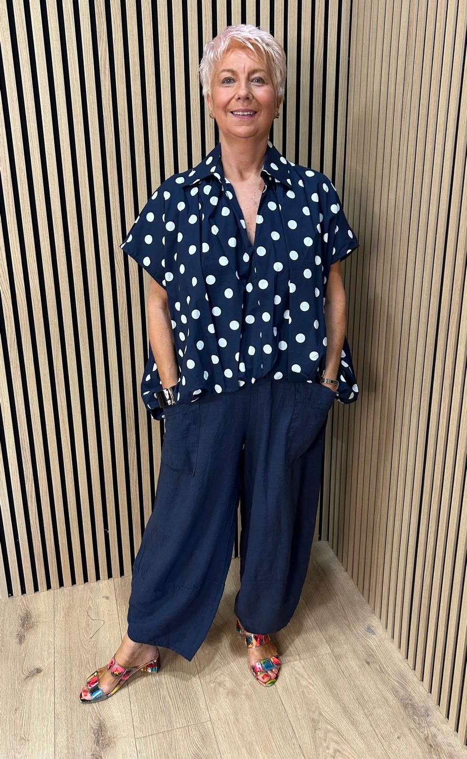 Bubble Hem Polka Dot Cotton Blouse