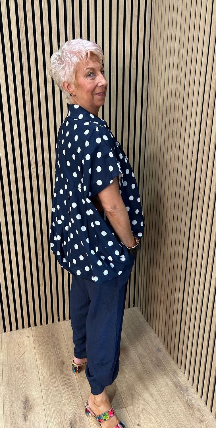 Bubble Hem Polka Dot Cotton Blouse