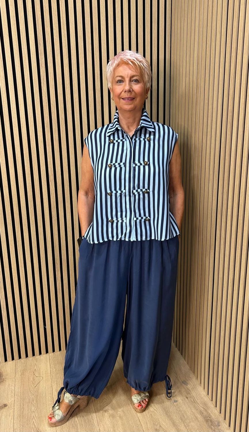 Military Style Stripe Blouse